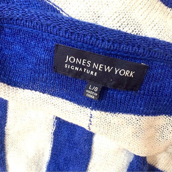 JONES NEW YORK SIGNATURE Striped Linen /Cotton Knit Pullover, blue/white - Picture 4 of 5